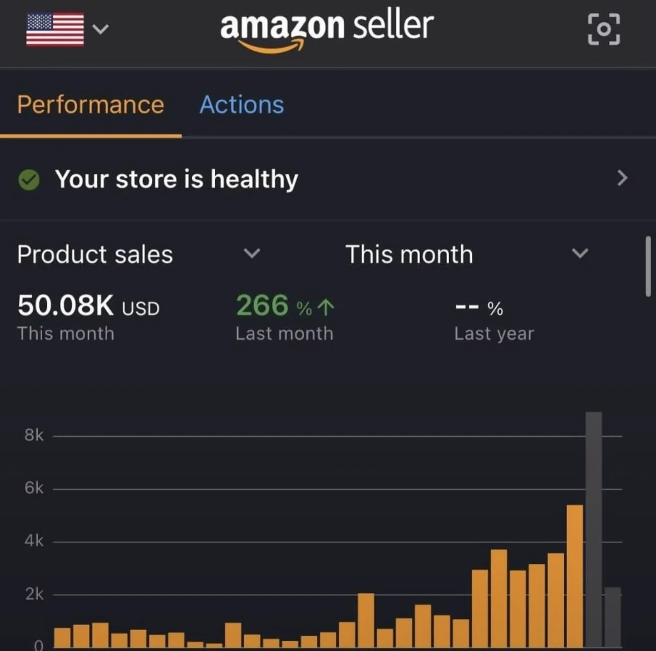 Portfolio Account 01, Amazon USA performance dashboard screenshot