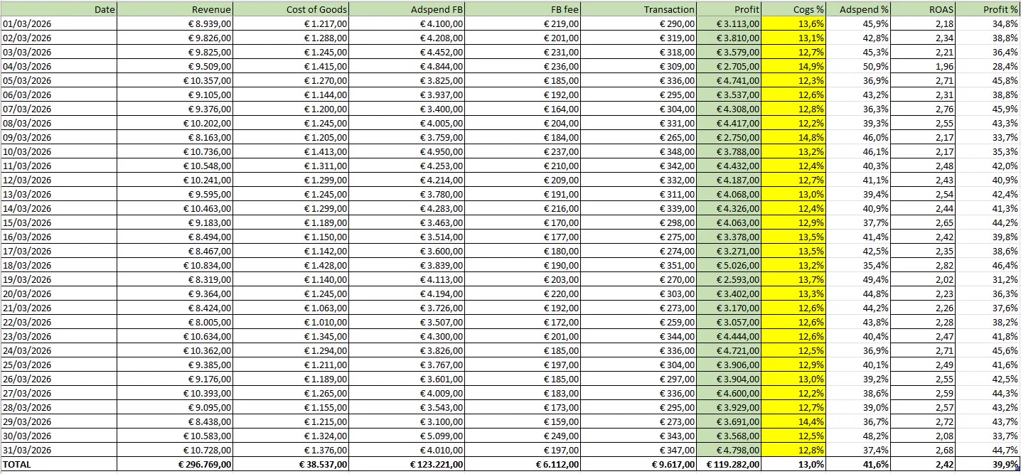Shopify Portfolio 02, DTC Scaled performance dashboard screenshot
